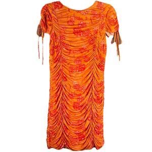 Anthropologie BTFL-life Orange Floral Ruched Mini Dress Size M NWT Beach Party